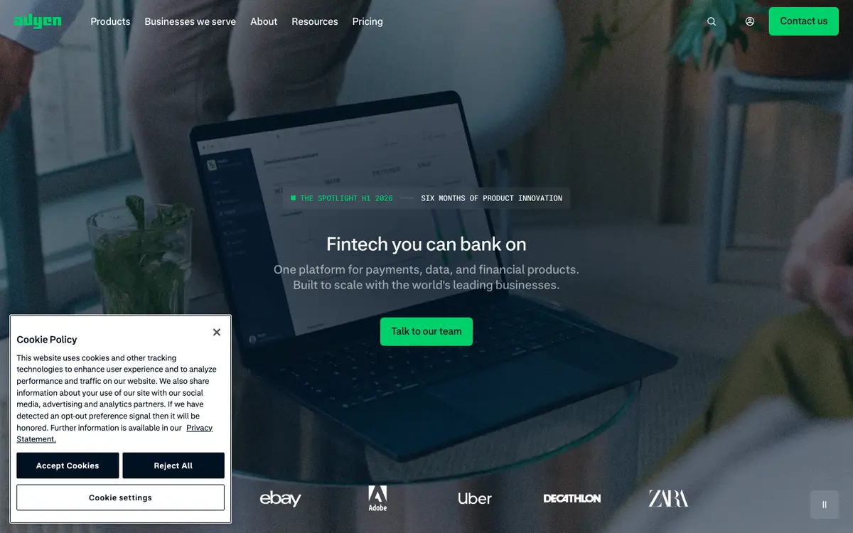 Adyen homepage screenshot