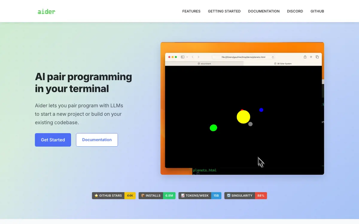 Aider homepage screenshot