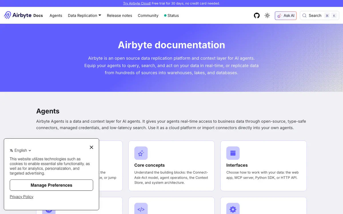 Airbyte docs screenshot