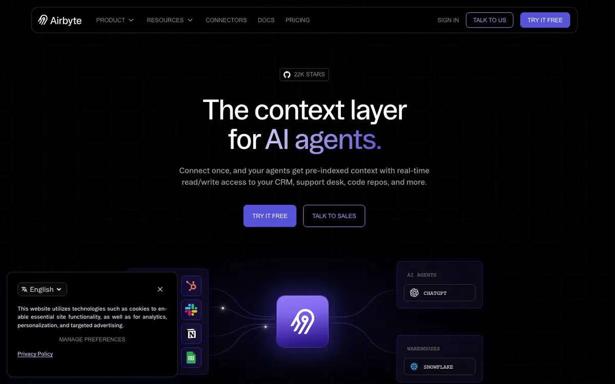 Airbyte homepage screenshot
