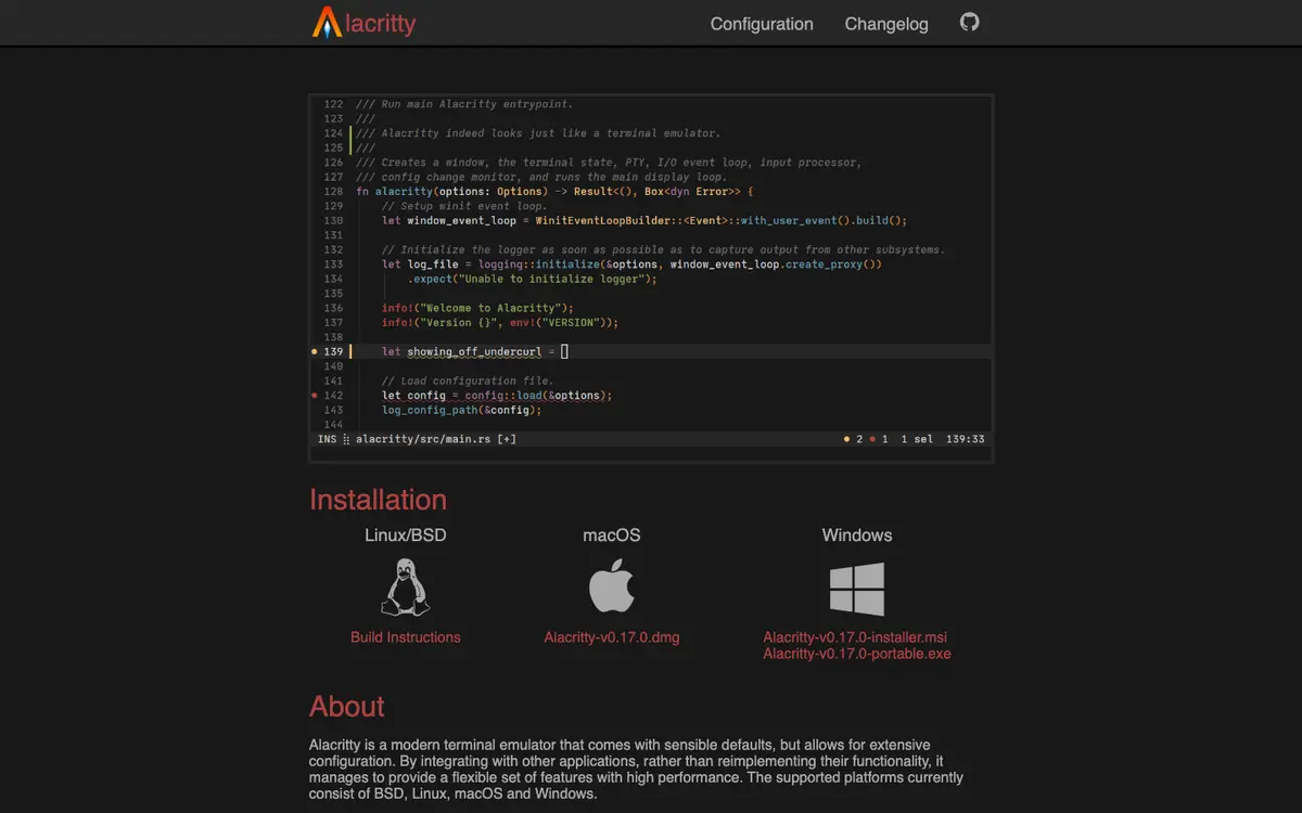 Alacritty homepage screenshot