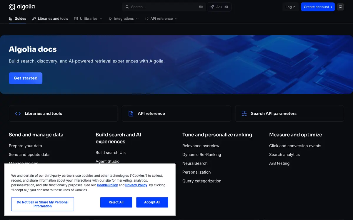 Algolia docs screenshot