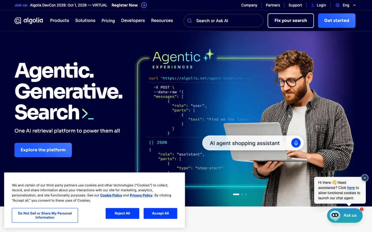 Algolia homepage screenshot