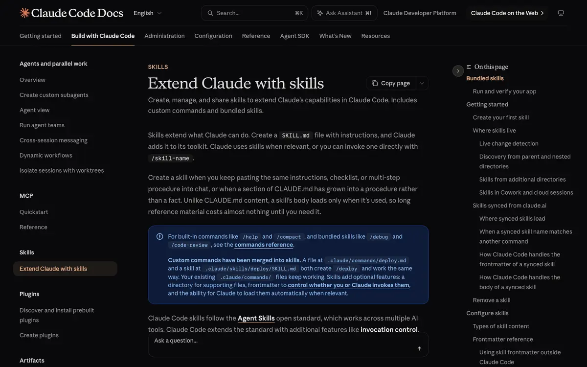 Anthropic Skills docs screenshot