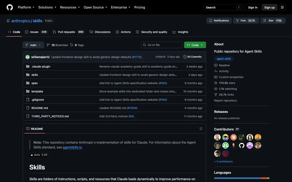 Anthropic Skills homepage screenshot