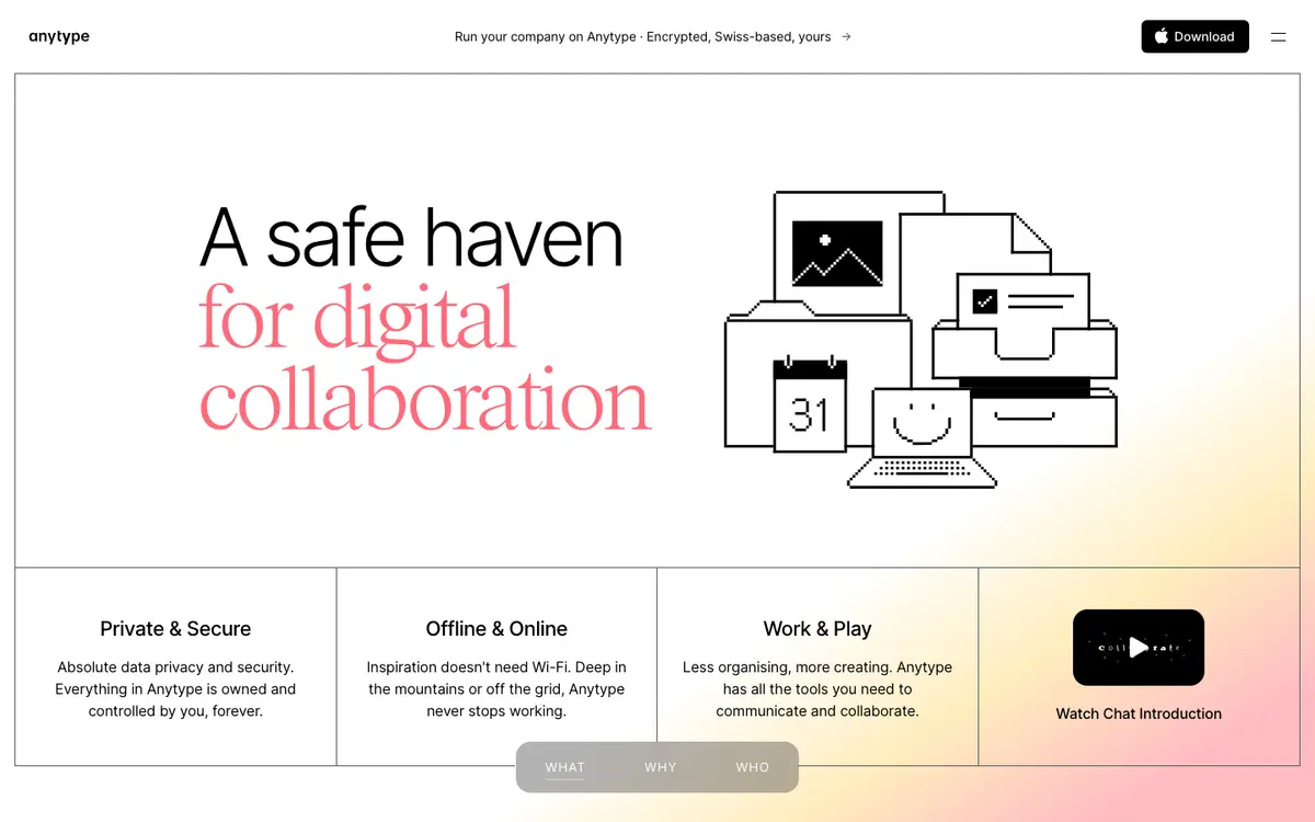 Anytype homepage screenshot