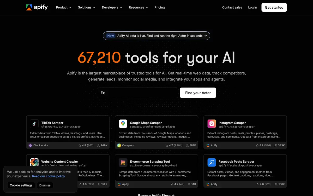 Apify homepage screenshot
