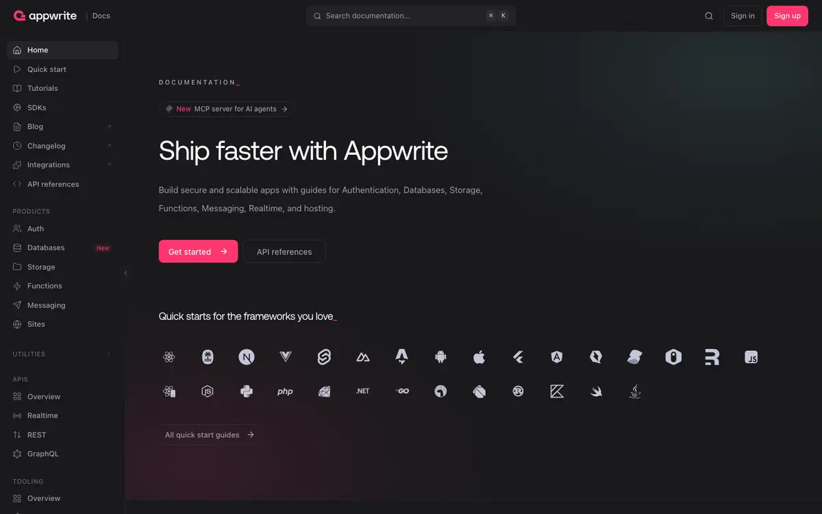 Appwrite docs screenshot