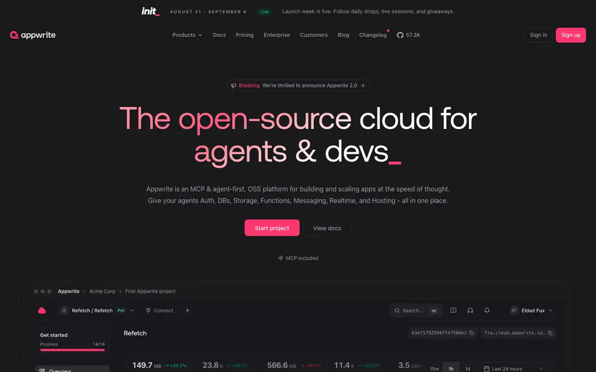Appwrite homepage screenshot