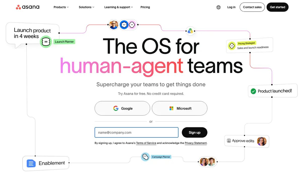Asana homepage screenshot