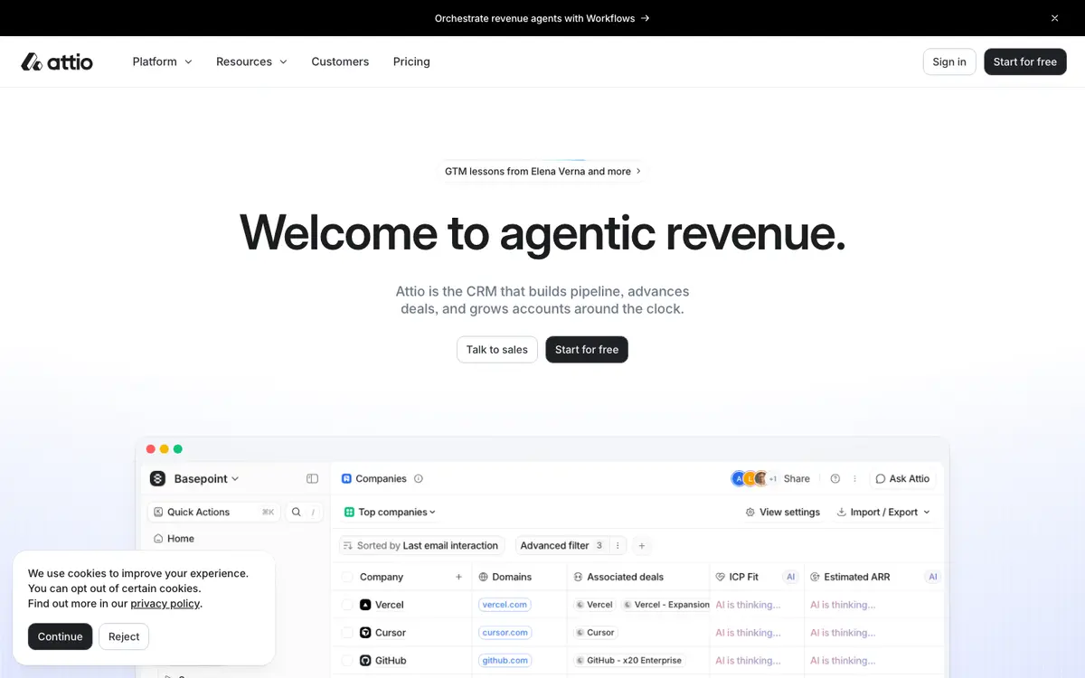 Attio homepage screenshot
