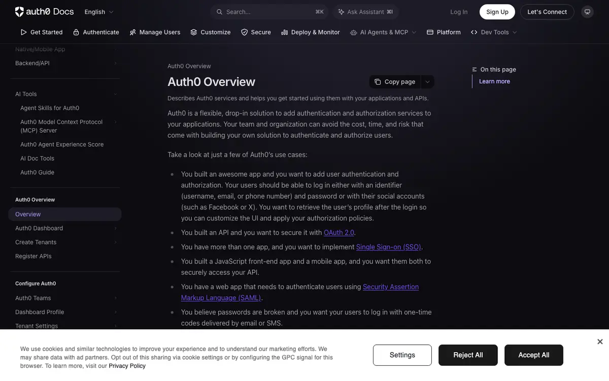 Auth0 docs screenshot