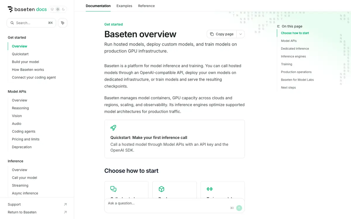 Baseten docs screenshot