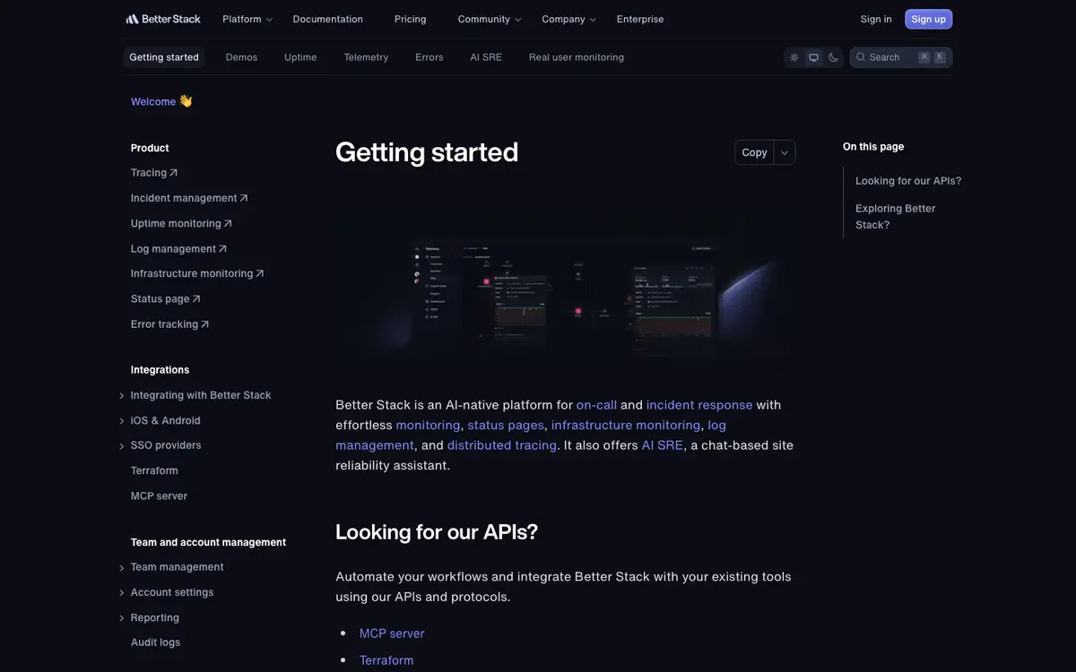 Better Stack docs screenshot
