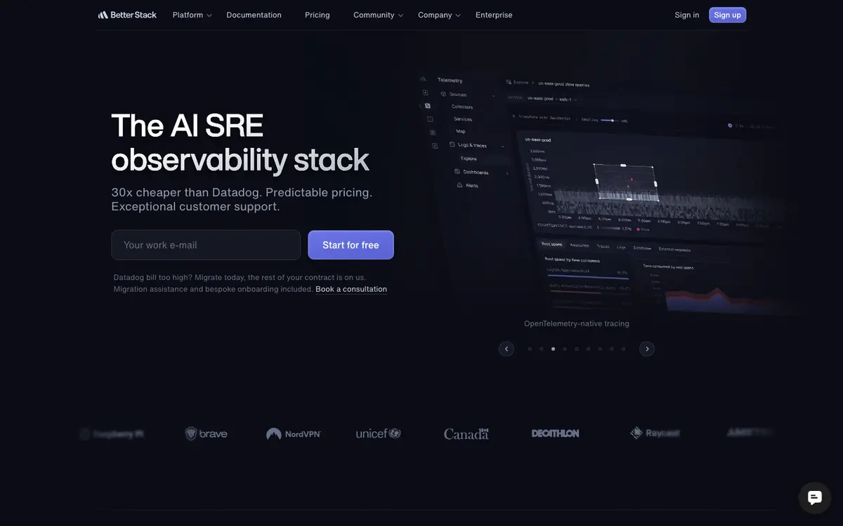 Better Stack homepage screenshot