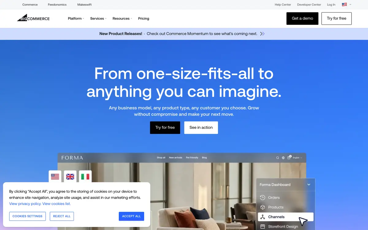 BigCommerce homepage screenshot