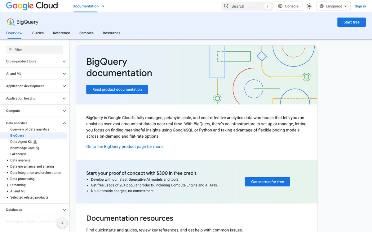 BigQuery docs screenshot
