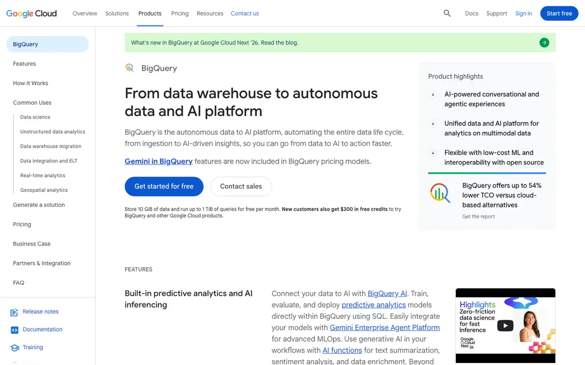 BigQuery homepage screenshot