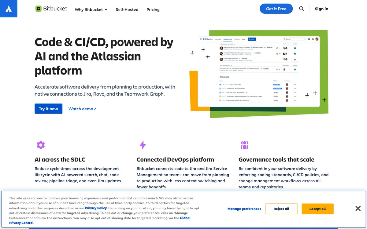Bitbucket homepage screenshot