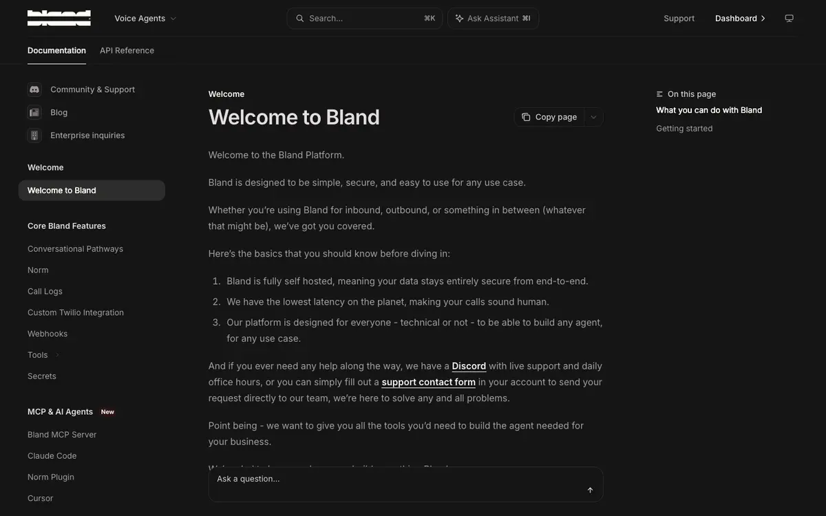 Bland docs screenshot