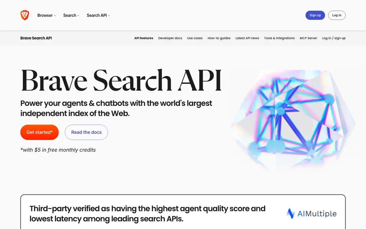 Brave Search API homepage screenshot