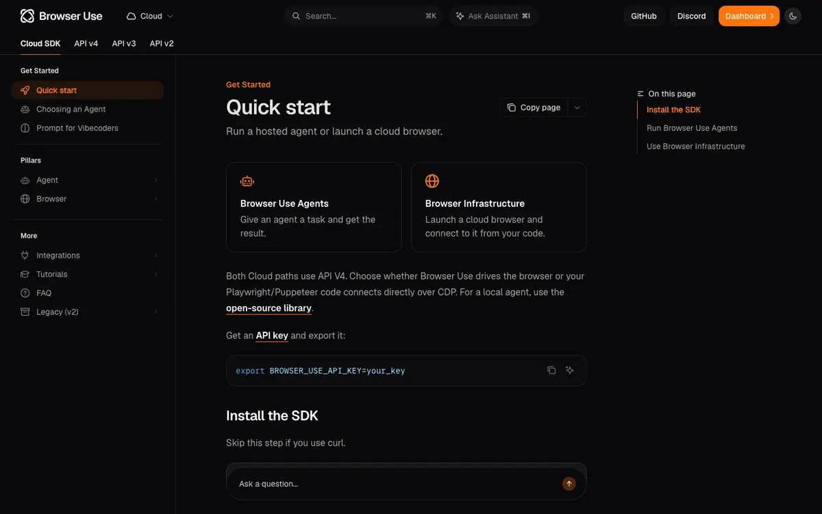Browser Use docs screenshot