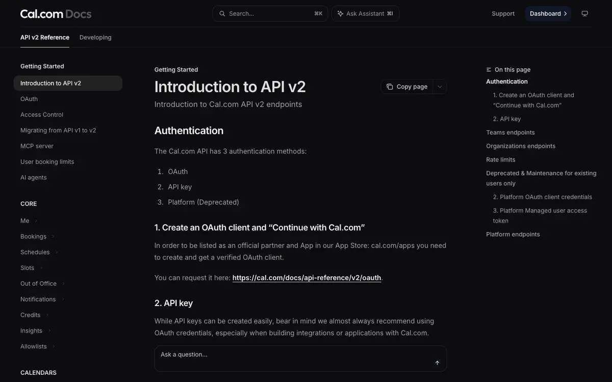 Cal.com docs screenshot