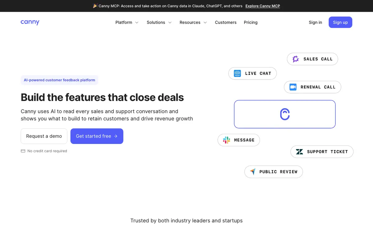 Canny homepage screenshot