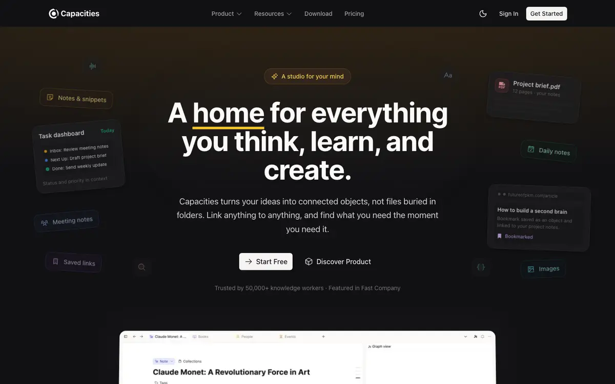 Capacities homepage screenshot