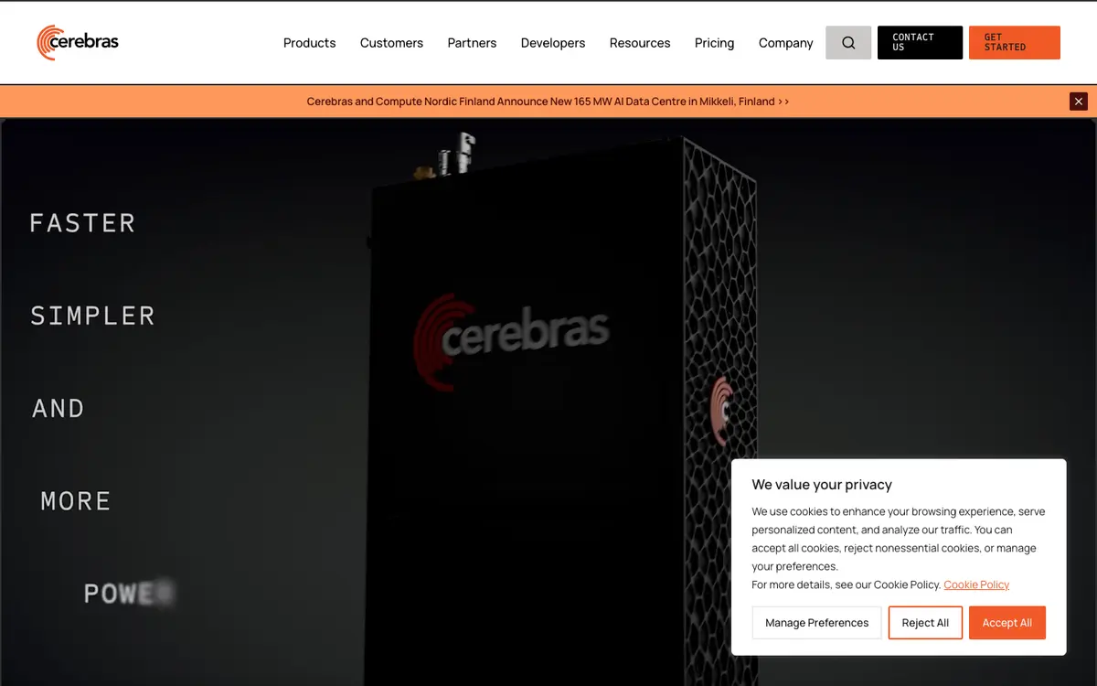 Cerebras Inference homepage screenshot