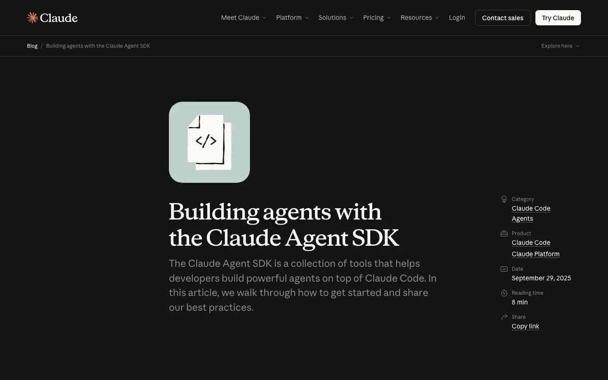 Claude Agent SDK homepage screenshot