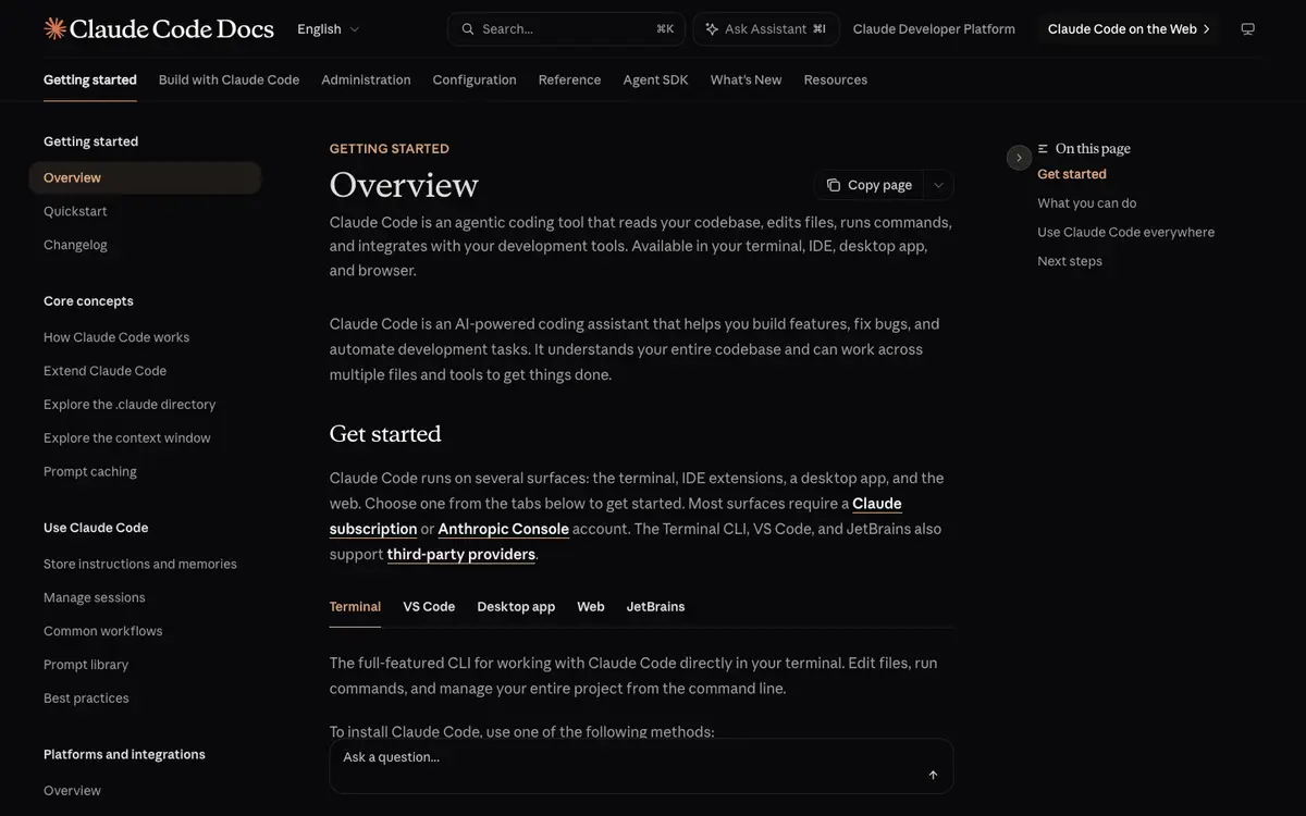 Claude Code docs screenshot