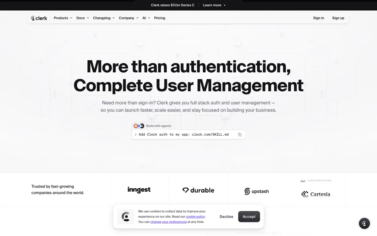 Clerk homepage screenshot