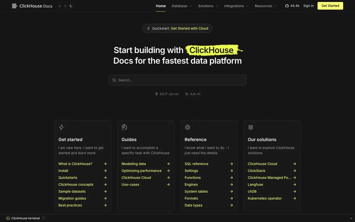 ClickHouse docs screenshot