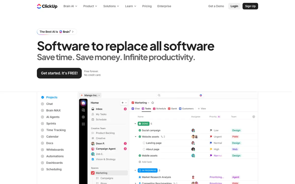 ClickUp homepage screenshot