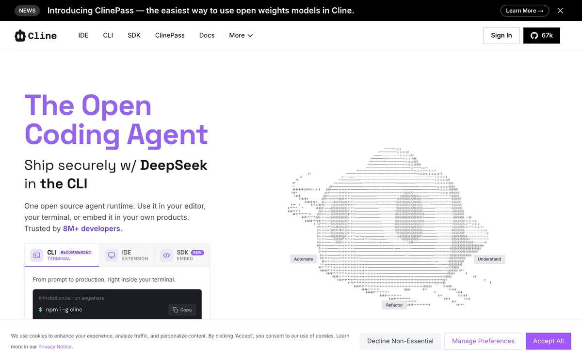 Cline homepage screenshot