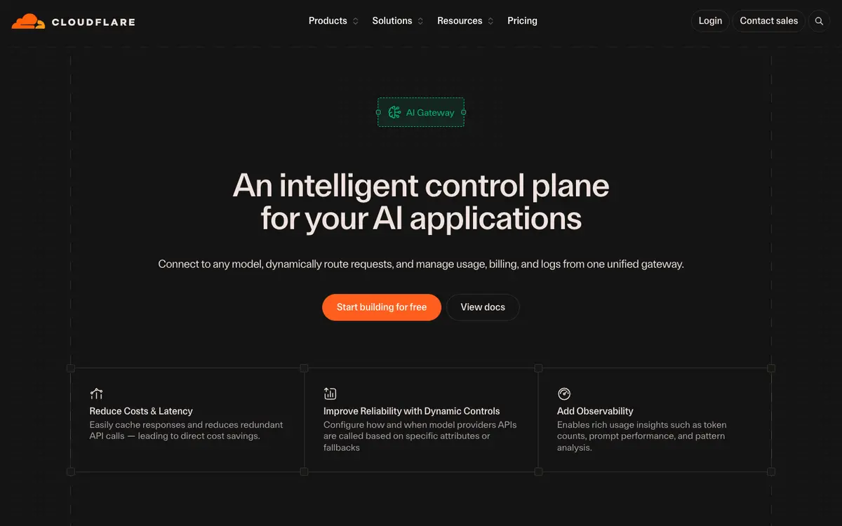 Cloudflare AI Gateway homepage screenshot