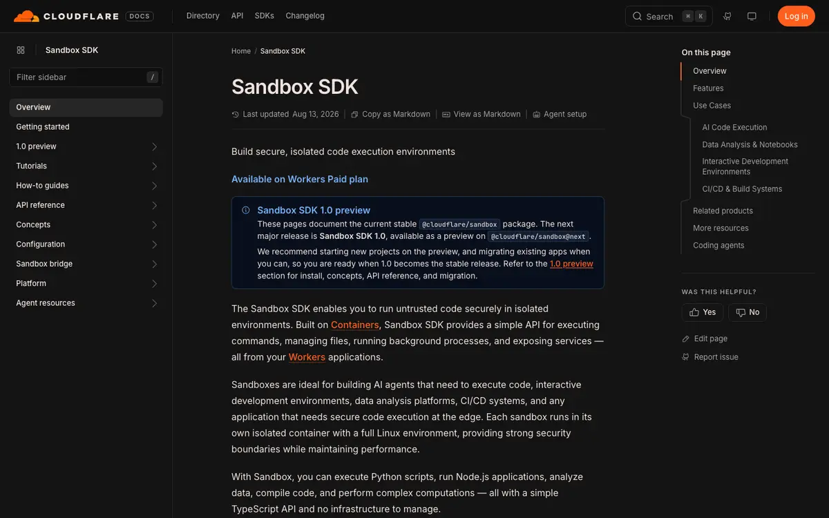 Cloudflare Sandboxes homepage screenshot