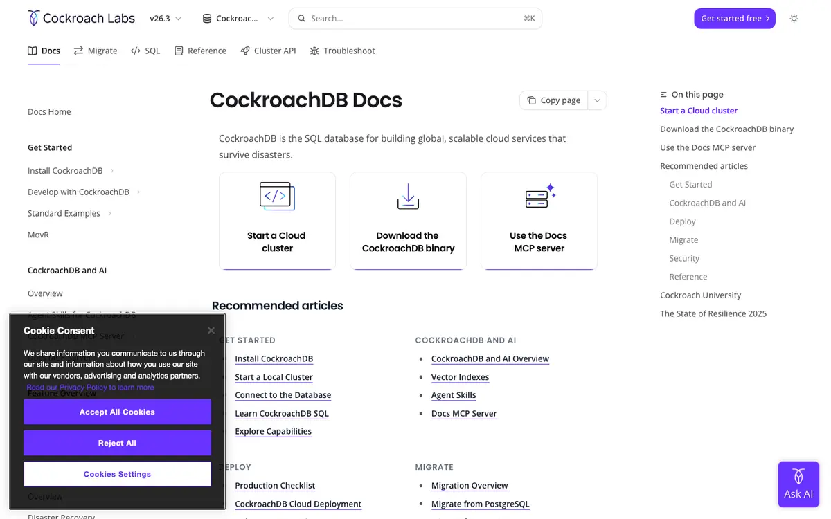 CockroachDB docs screenshot
