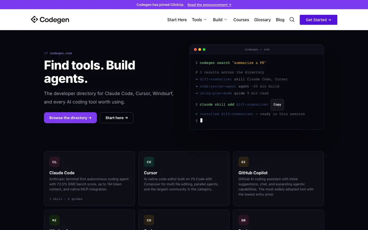 Codegen homepage screenshot