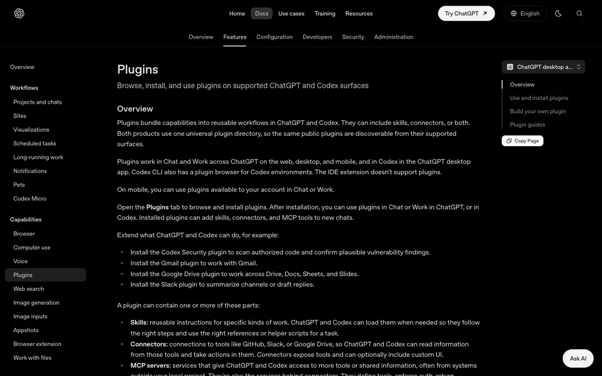 Codex Plugins homepage screenshot