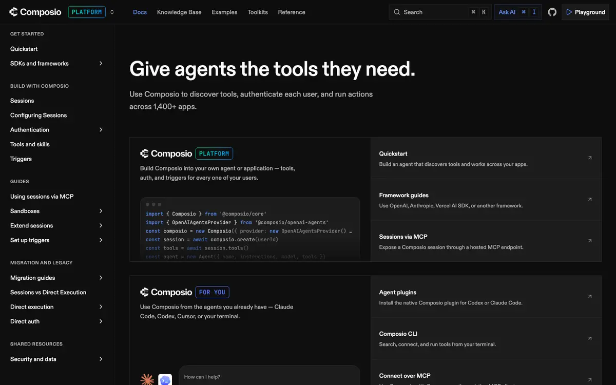 Composio docs screenshot