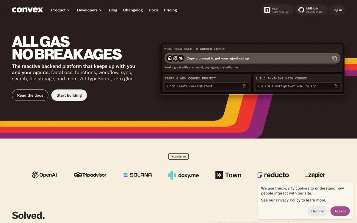 Convex homepage screenshot