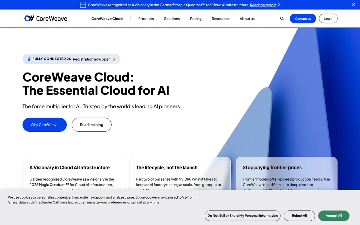 CoreWeave homepage screenshot