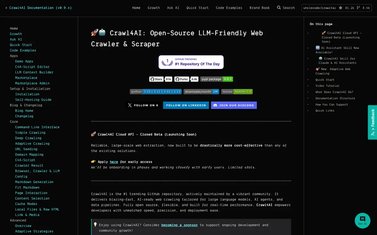 Crawl4AI homepage screenshot