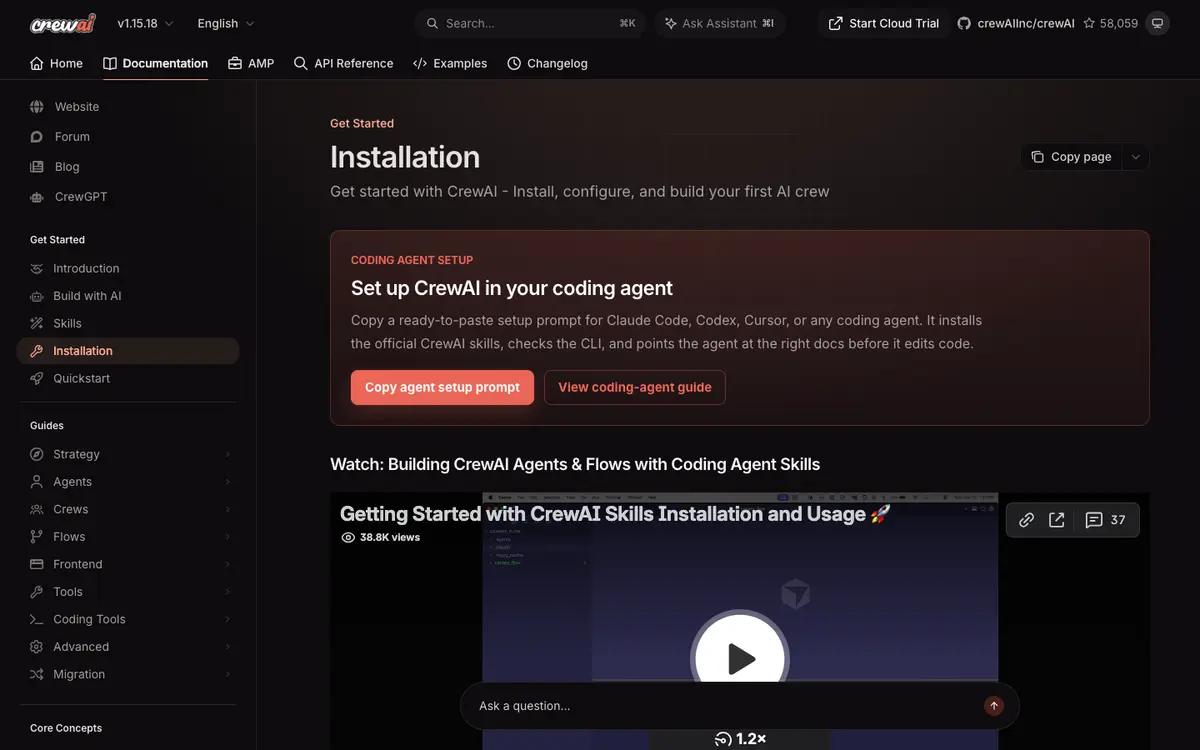 CrewAI docs screenshot
