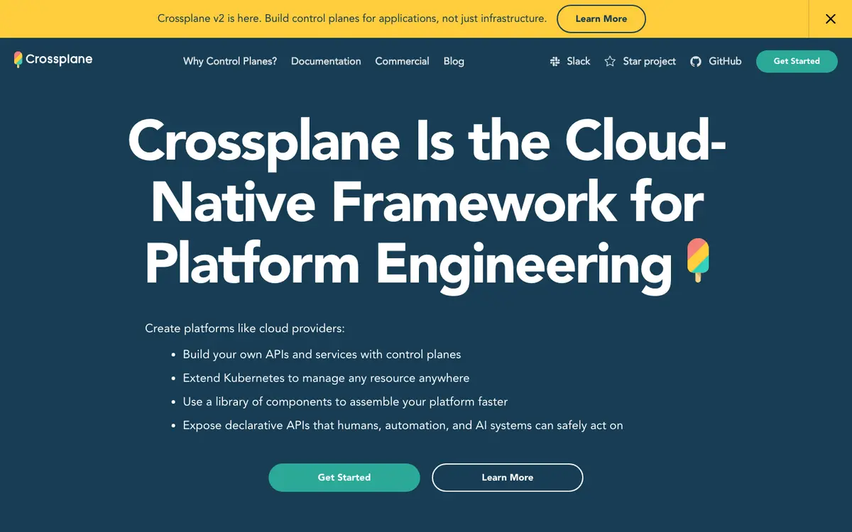 Crossplane homepage screenshot