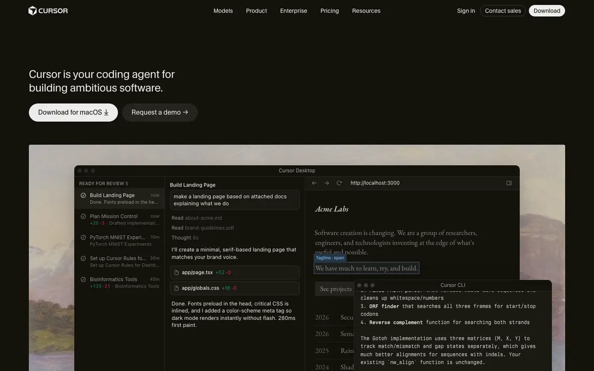 Cursor homepage screenshot