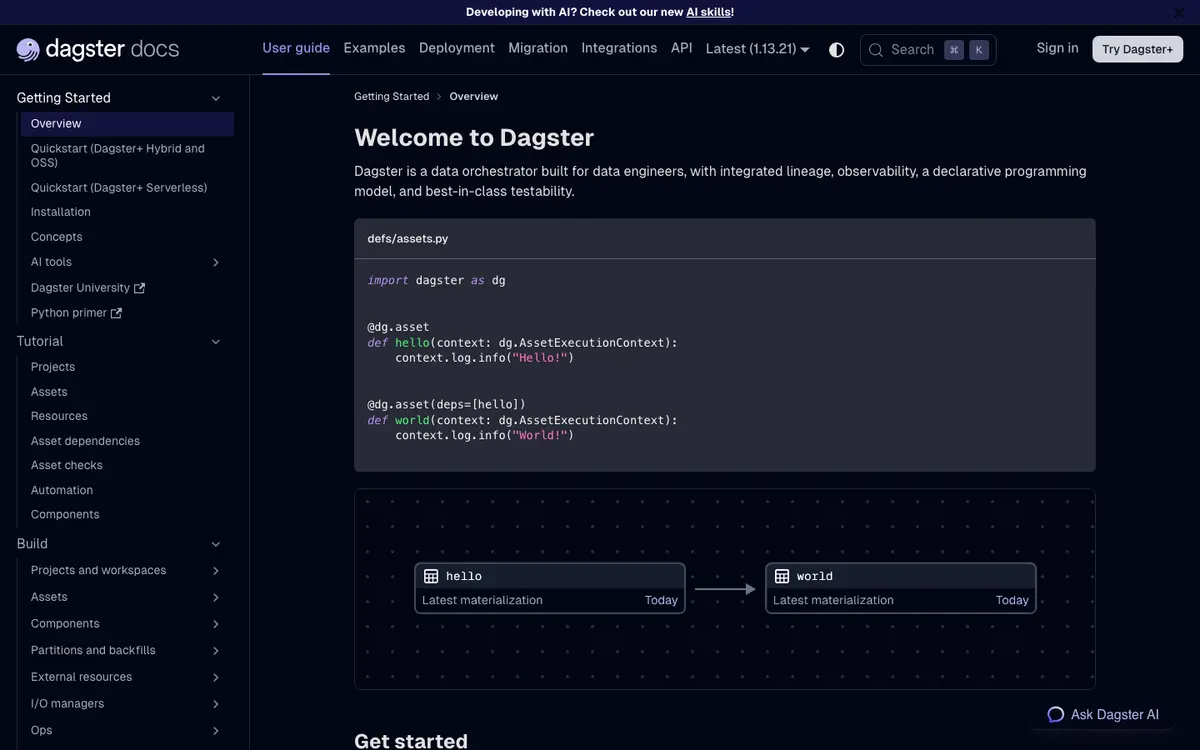 Dagster docs screenshot