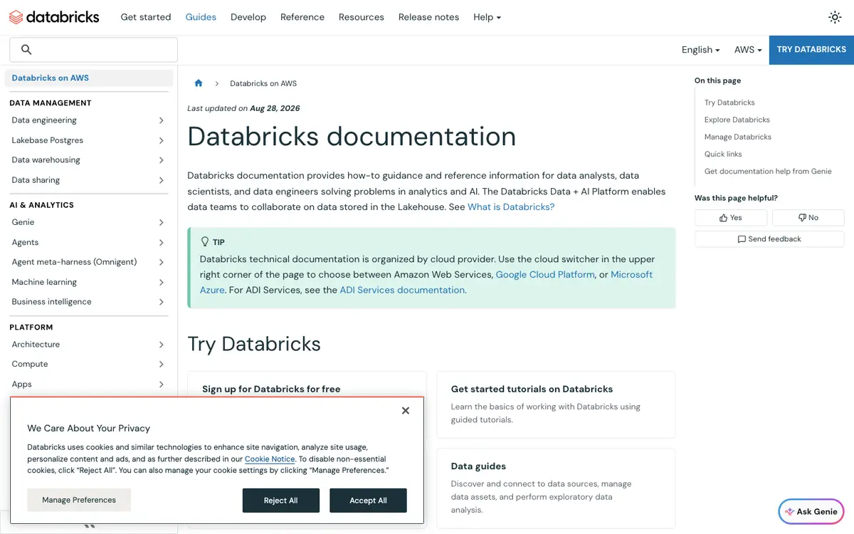 Databricks docs screenshot